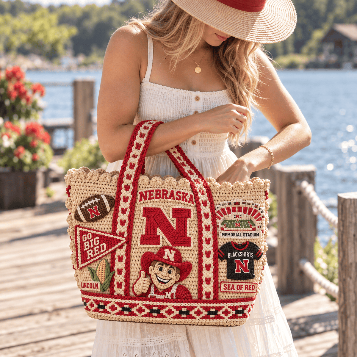 NCH Straw-Style Embellished Tote Bag HTTT