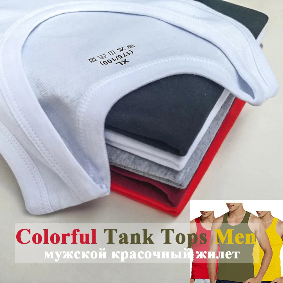 Tank Tops Men 100% Cotton Running Vest Fitness Cool Top Gym Sport Slim Colorful Outdoor Casual Undershirt Male Gift 7 Colors